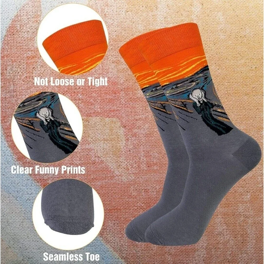 Lot of 5 New Fashion Boutique Unisex Retro Oil Painting Art Crew Socks Men Women